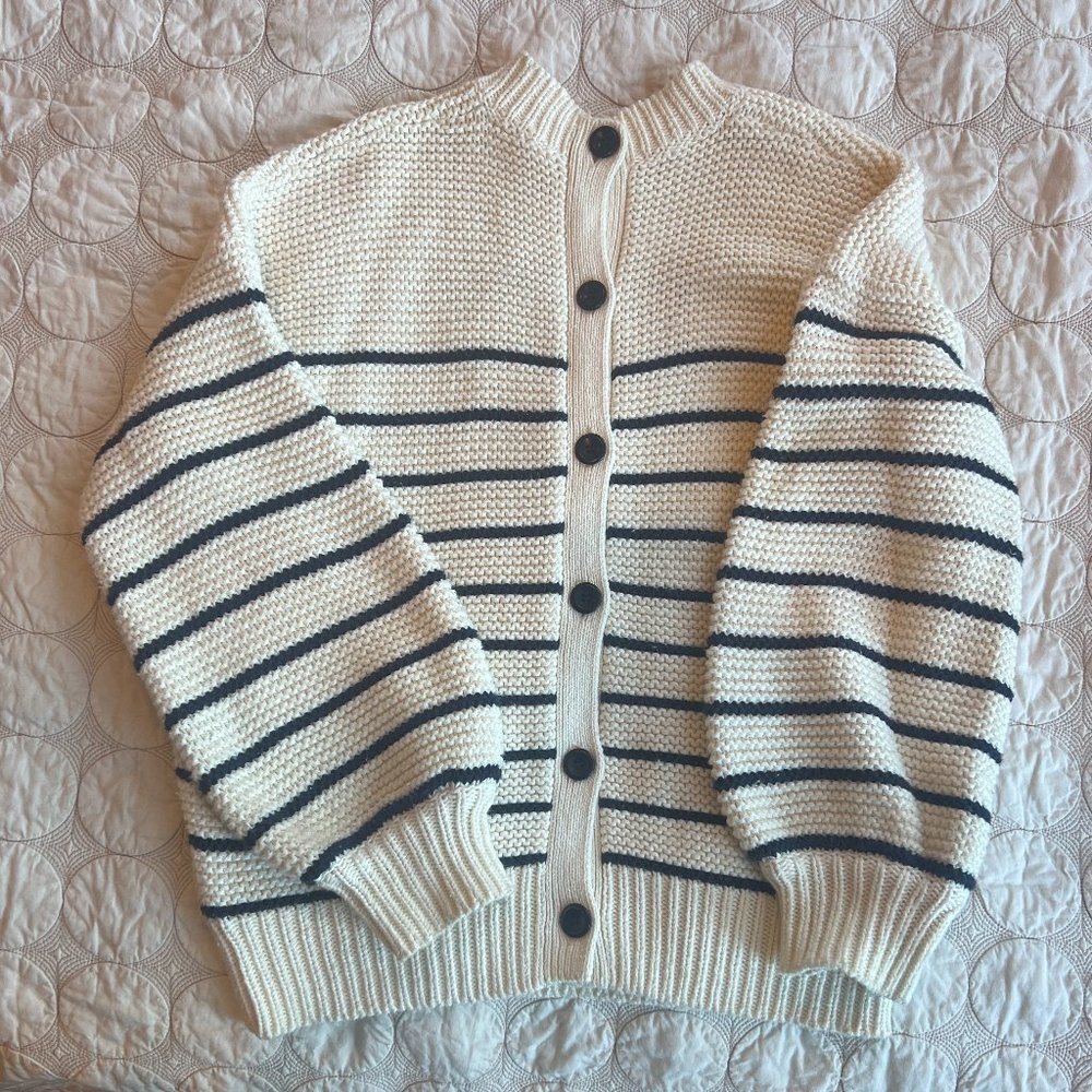 Alex Mill  Stripe Button Back Cotton Crewneck Sweater Cardigan size M